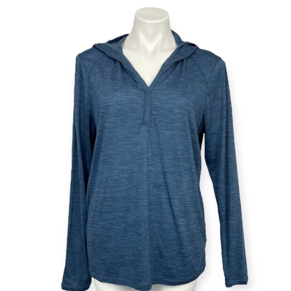 Icebreaker Merino Cool Lite Pullover Hoodie Blue Wool Blend Women’s Top Sunshade